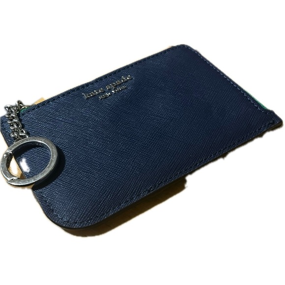 Navy, Green & White Kate Spade Leather Card Holder, Gold Zipper & Silver Accents - Picture 11 of 16